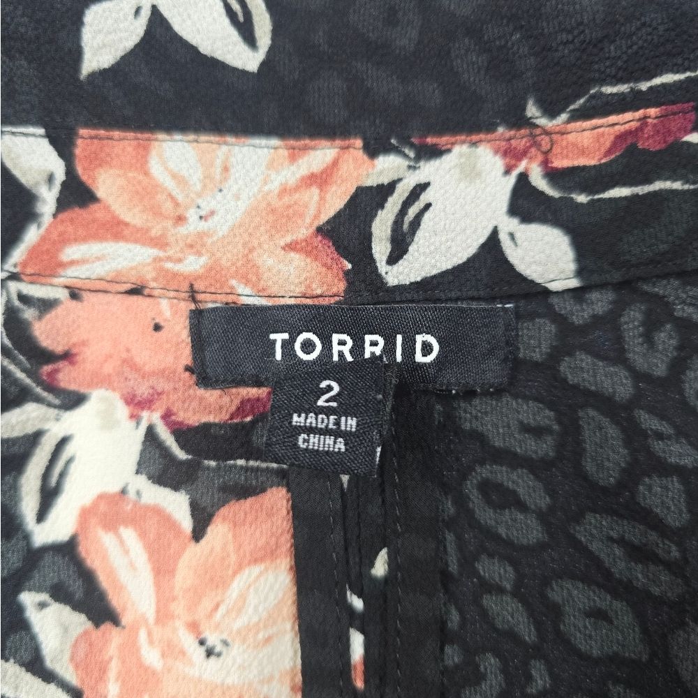 Torrid Knit Crepe Drape Blazer Black Floral 3/4 Sleeve Women's Plus size 2X - Picture 6 of 10